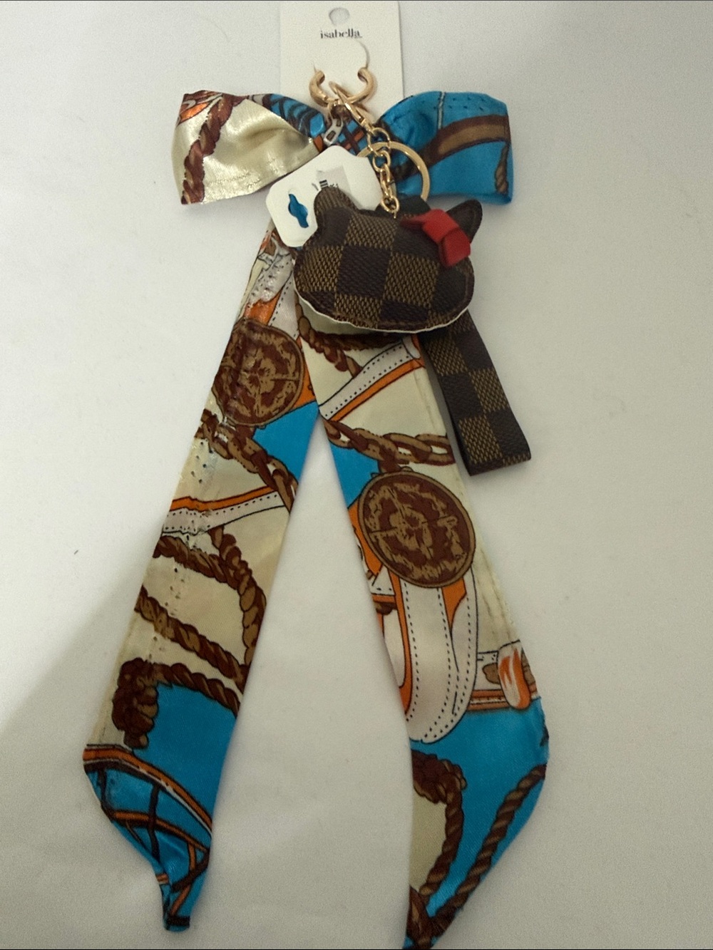 Fashion Jewelry Blue Cream Brown Patterned Bow Key & Card Holder Charm